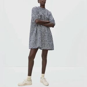 Everlane women's The Shirred Mini Dress navy floral size medium